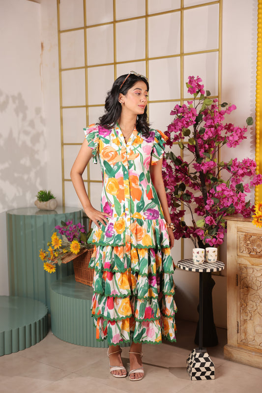 Tropical Ruffle Maxi